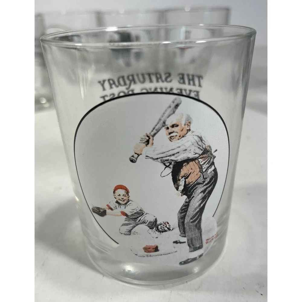 Lot of 7 Norman Rockwell The Saturday Evening Post Whiskey Bar Glasses Vintage